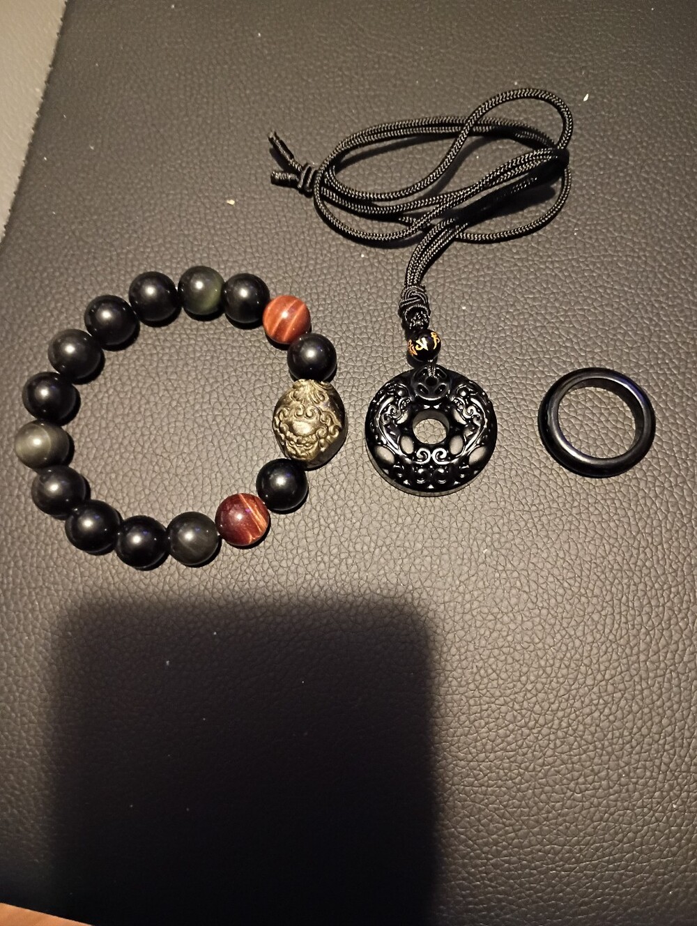 NWOT Authentic Feng Shui Black Obsidian Pixiu Jewelry Set - Ring Size 10